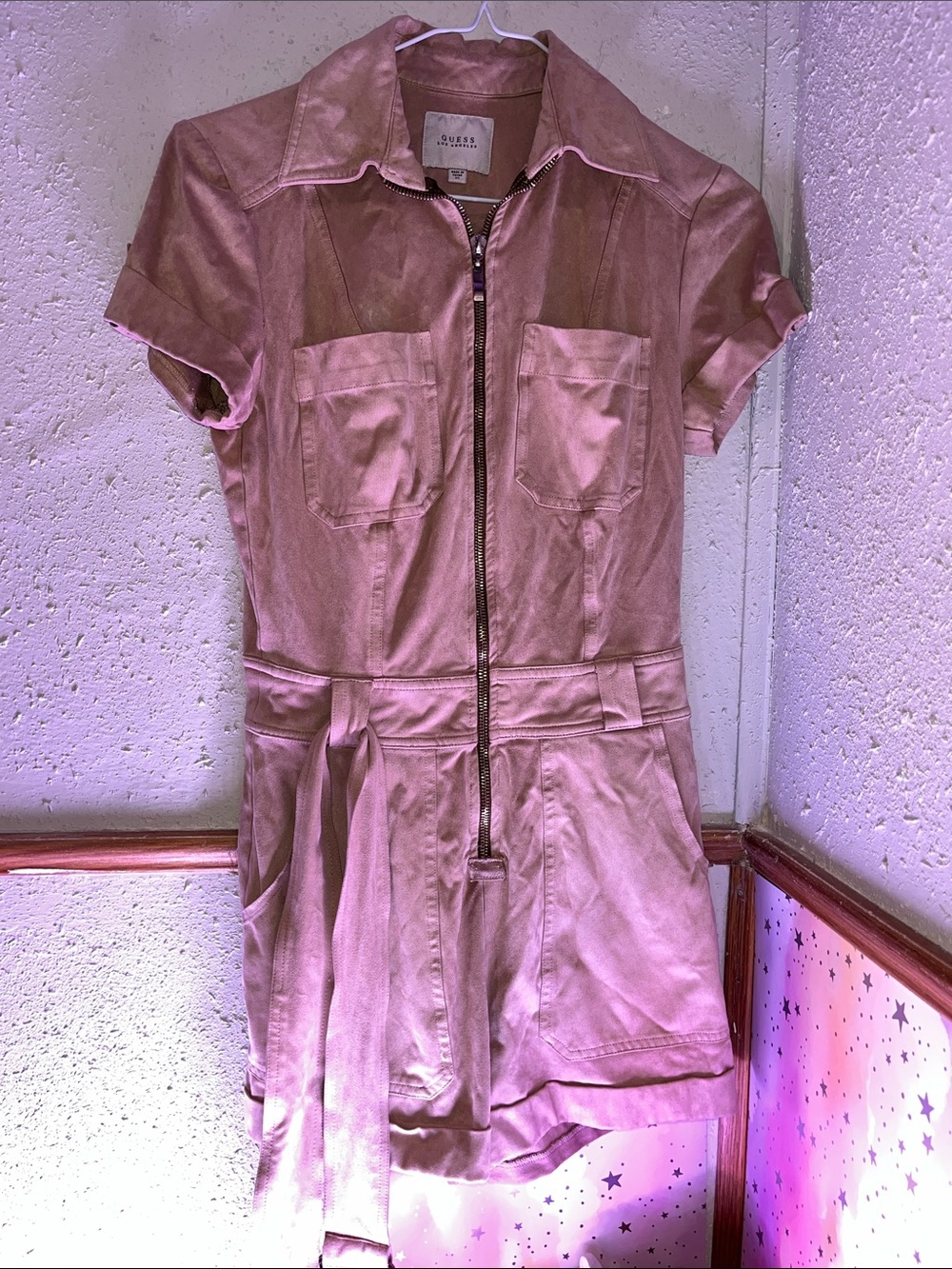 GUESS Dusty Pink Short Sleeve Zip Front Romper